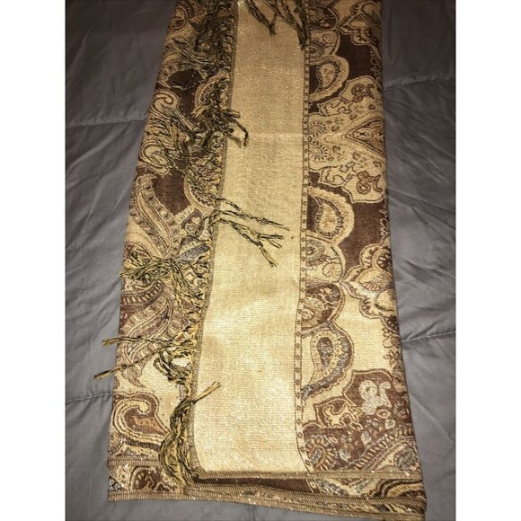Pashmina Shawl Wrap Scarf Fringe Bohemian Brown, Tan  & Gold Paisleys - Picture 3 of 6